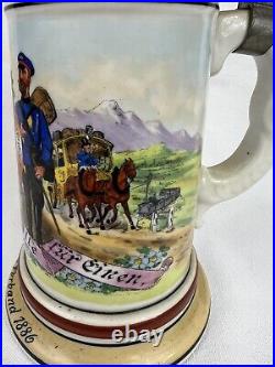 German Regimental Stein Tankard Lithophane Telegraph Delivery Postal Risqué 10