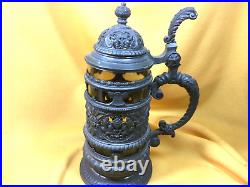 German Theresienthal Amber Beer Stein with Heavy Pewter Cover