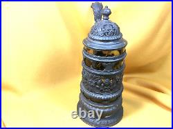German Theresienthal Amber Beer Stein with Heavy Pewter Cover