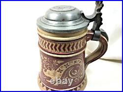 German Vintage 0.5L Hand Decorated Beer Stein Augustus Saeltzer Factory 1880