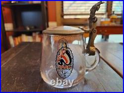 German WWI beer stein glass pewter lid possibly US made pre-1917 German American