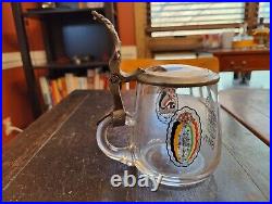 German WWI beer stein glass pewter lid possibly US made pre-1917 German American