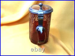 German c. 1880 Cranberry Overlay 0.4L Beer Stein withHamburg Bath Building