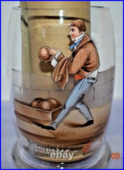 German glass beer stein Bowling pewter lid rare Hand Painted Antique