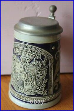 Gerz Reines Sinn German Salt Glaze Stoneware Lidded Beer Stein Crest Vintage
