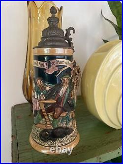Gesetzlich Geschutzt Circa 1900 1/2L German Figural beer stein antique