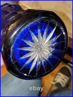 Gorgeous Etched German Blue Crystal Lidded Beer Stein Saint George Slays Dragon