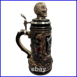 Grim Reaper with Skull Lid Gift Boxed LE Stoneware German Beer Stein. 5 L