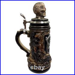 Grim Reaper with Skull Lid LE Stoneware German Beer Stein. 5 L Made in Germany