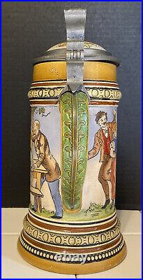 HR Hauber & Reuther 183 Antique Germany Domed Lid Beer Stein Peasant Dance
