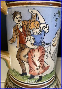 HR Hauber & Reuther 183 Antique Germany Domed Lid Beer Stein Peasant Dance