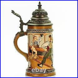 HR Hauber & Reuther 458 Antique German Mug Lidded Beer Stein Bowling ca. 1890s