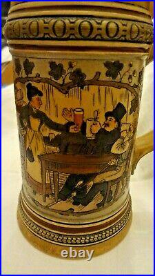 Hauber & Reuther German Antique Beer Stein # 161 Full Color Pewter Lid