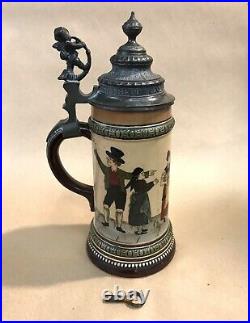 Hauber and Reuther Etched Music Box German Lidded Stein with Key