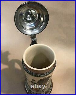 Hauber and Reuther Etched Music Box German Lidded Stein with Key