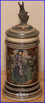 High-Wheel Bicycle Rider by Marzi & Remy 1/2L German beer stein antique # 955