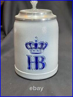 Hofbrauhaus Munchen 0.5L Lidded Beer Stein HB Crown German Stoneware Tankard