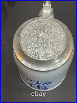 Hofbrauhaus Munchen 0.5L Lidded Beer Stein HB Crown German Stoneware Tankard