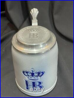 Hofbrauhaus Munchen 0.5L Lidded Beer Stein HB Crown German Stoneware Tankard