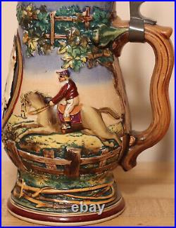 Horses & Jockeys by Marzi & Remy 1/2L German beer stein Antique # 7694 (1542)