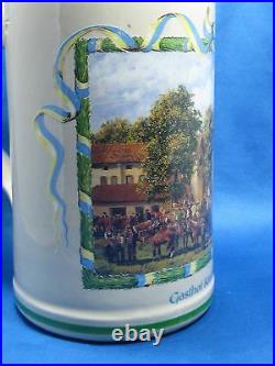 Huge 9 German Beer Stein Mug Pewter Lid 1 L rastal Engraved with handle Rare