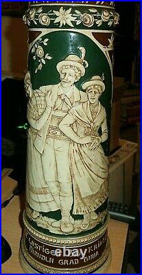 Huge Pre-world War Ii, Vintage German Ceramic Beer Stein /w LID 21 In