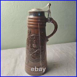 Huge Sealed Vintage Gerz German Stoneware Military Beer Steins with Lid