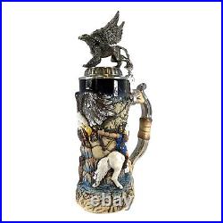 Hunters and Griffin with 3D Pewter Lid LE German Stoneware Beer Stein. 75 L