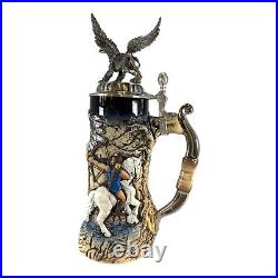 Hunters and Griffin with 3D Pewter Lid LE German Stoneware Beer Stein. 75 L