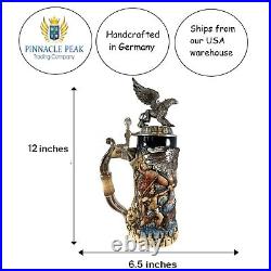 Hunters and Griffin with 3D Pewter Lid LE German Stoneware Beer Stein. 75 L