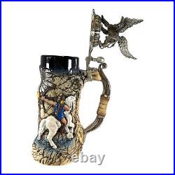 Hunters and Griffin with 3D Pewter Lid LE German Stoneware Beer Stein. 75 L