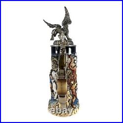 Hunters and Griffin with 3D Pewter Lid LE German Stoneware Beer Stein. 75 L