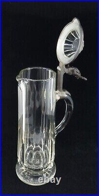 Impressive c1880s German Cut Glass Crystal Pewter Lid 1.5L Andvari Gnome Stein