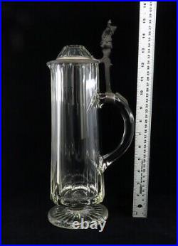 Impressive c1880s German Cut Glass Crystal Pewter Lid 1.5L Andvari Gnome Stein