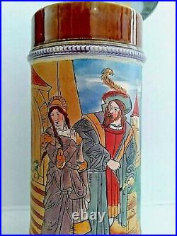 J. W. Remy 828 Antique German Etched Lidded Beer Stein 0.5L Faust und Gretchen
