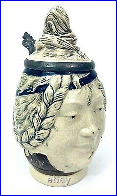 J. W. Remy Antique German Character Beer Stein 766.5L JWR Woman with Flower Gift