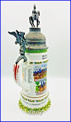 Kaiser 483 D Regimental Military Beer Stein Calvary Lid Eagle Lift VTG W German