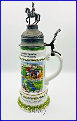 Kaiser 483 D Regimental Military Beer Stein Calvary Lid Eagle Lift VTG W German