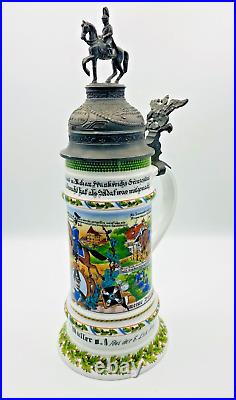 Kaiser 483 D Regimental Military Beer Stein Calvary Lid Eagle Lift VTG W German