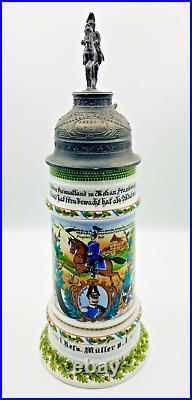 Kaiser 483 D Regimental Military Beer Stein Calvary Lid Eagle Lift VTG W German