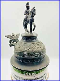 Kaiser 483 D Regimental Military Beer Stein Calvary Lid Eagle Lift VTG W German