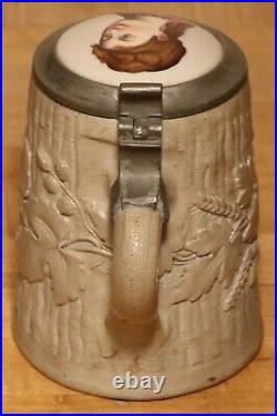 King Gabrinus 1/2 L Antique German beer stein hand-painted Porcelain lid