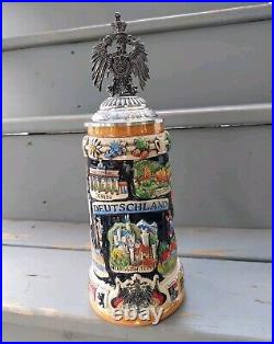 King German Beer Stein Crest Germany W LID Handpainted Deutschland Limited 10000