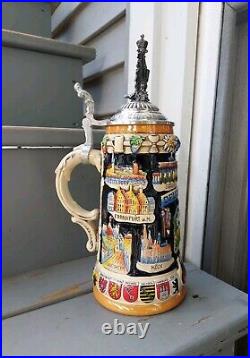 King German Beer Stein Crest Germany W LID Handpainted Deutschland Limited 10000