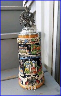 King German Beer Stein Crest Germany W LID Handpainted Deutschland Limited 10000