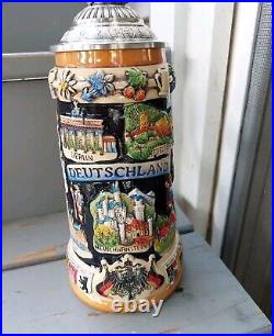 King German Beer Stein Crest Germany W LID Handpainted Deutschland Limited 10000