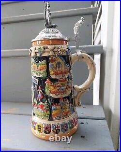 King German Beer Stein Crest Germany W LID Handpainted Deutschland Limited 10000