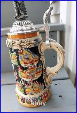 King German Beer Stein Crest Germany W LID Handpainted Deutschland Limited 10000