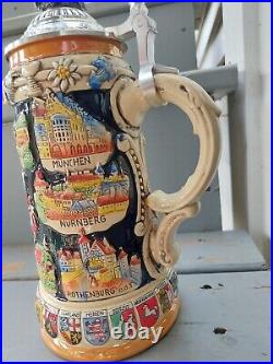 King German Beer Stein Crest Germany W LID Handpainted Deutschland Limited 10000