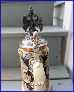 King German Beer Stein Crest Germany W LID Handpainted Deutschland Limited 10000